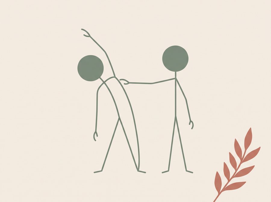 Ilustração de instrutora corrigindo a postura de um aluno durante alongamento