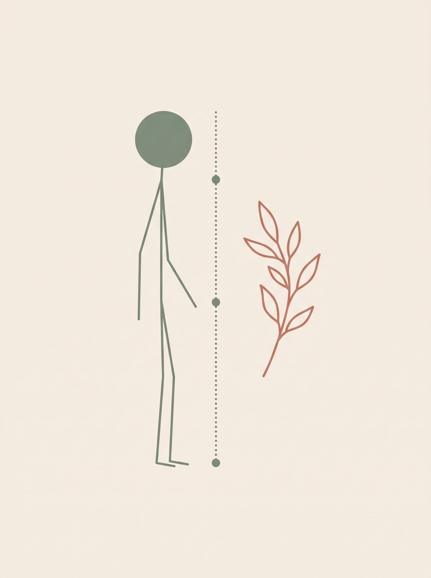 Ilustração de avaliação postural com linha de prumo e marcações de ombro, quadril e tornozelo